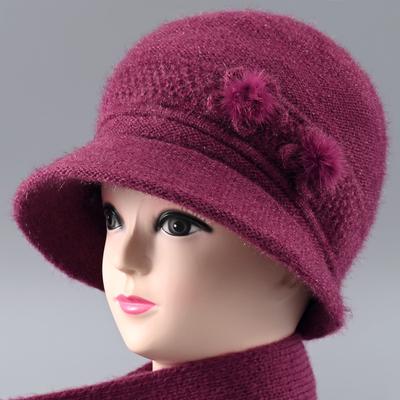 Hat Female Winter Velvet Thick Thermal Hat Old Lady Rabbit Wool Knitted Hat Cold Proof
