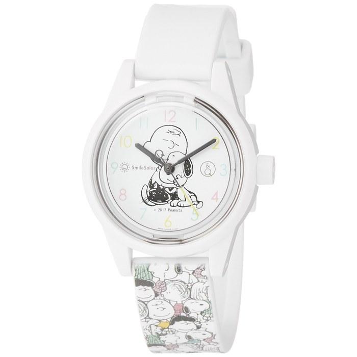 Q&Q SmileSolar Watch Solar Analog Snoopy Waterproof Urethane Band RP01-806 All-Over White