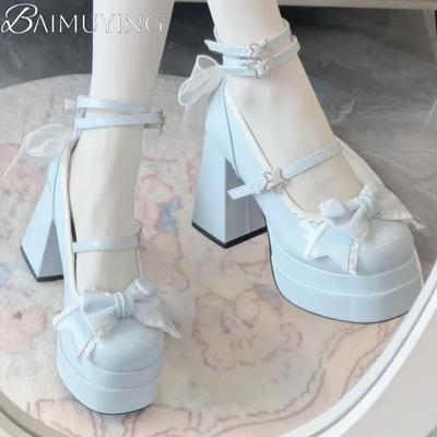 Mode Nœud Femme Sandales à Talons Plateforme Chaussures Mary Jane Femme Été 2025 Tendance Lolita Élégant Robe Escarpins Compensés Zapatillas De Mujer