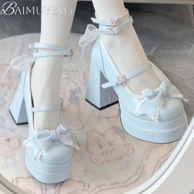 Bow Women Heeled Sandals Platform Mary Jane Shoes Woman Summer 2025 Trend Lolita Elegant Dress Chunky Pumps Zapatillas De Mujer