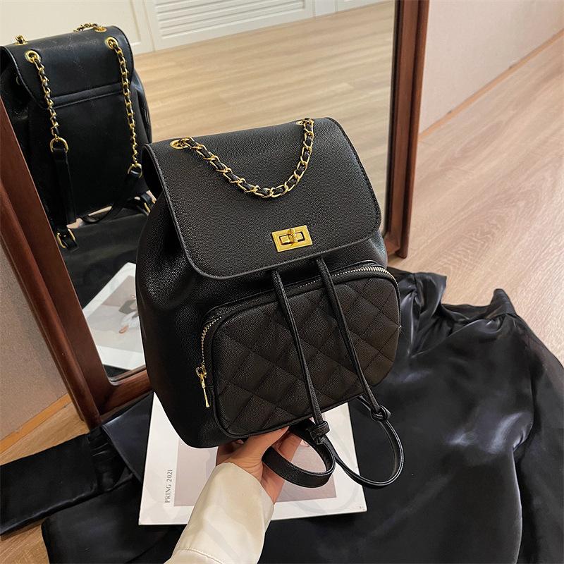 

Rhombus Backpack Women s Shoulder Bag 2025 New Fashion School Bag Girls College Student Travel Handheld Chain Bag чорний