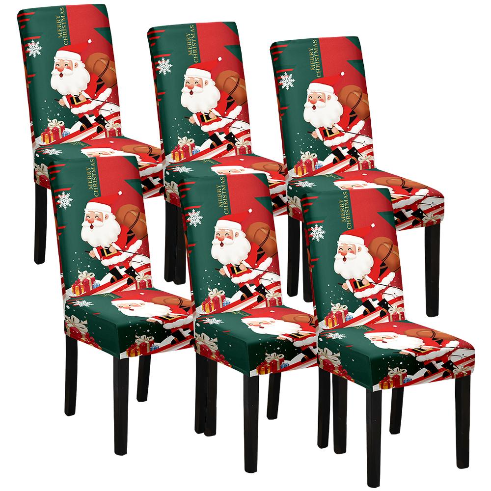 6PC Christmas Dining Chair Cover Stretch Removable Washable Slipcover Elastic Chair Covers Chair Protector For Dining Room Home 6 pieces