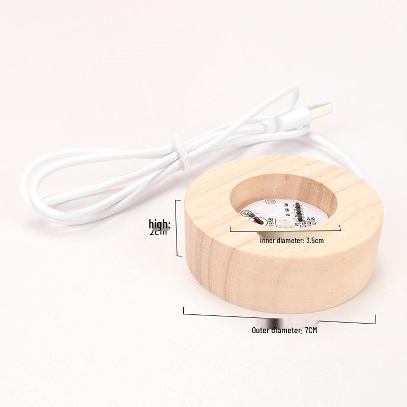 Round Crystal LED Night Light with Aromatherapy Wooden Base