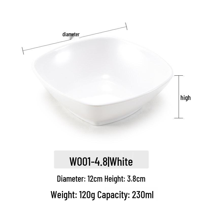 Melamine Imitation Porcelain Square Plastic Bowl for Restaurants and Hotels - Perfect for Fast Food, Barbecue, Bibimbap, and Desserts.