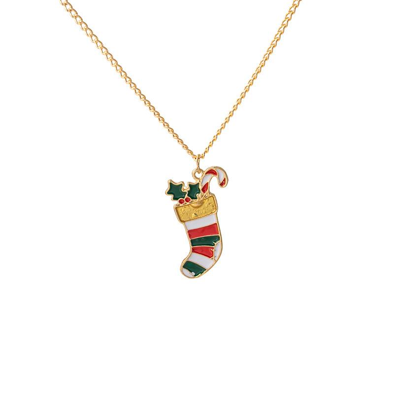 Christmas Cartoon Oil Dripping Elk Snowman Bell Necklace, Creative Design Gift Pendant Female