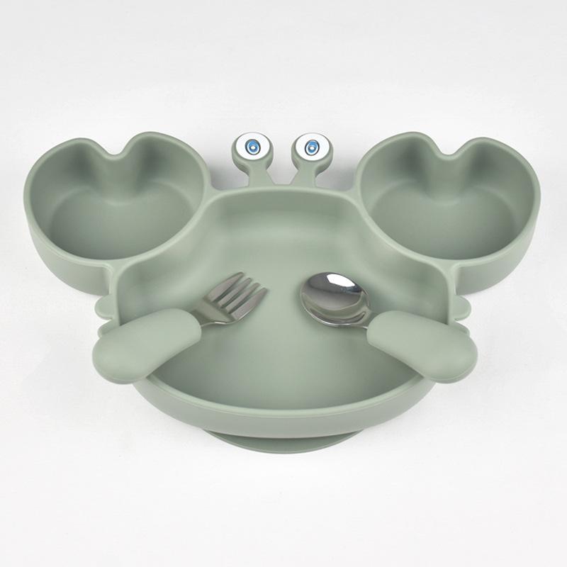3Pcs/Set Baby Safe Silicone Dining Plate Food Feeding With Spoon Fork Cartoon Children Dishes Prevent Tipping Over And BPA Free