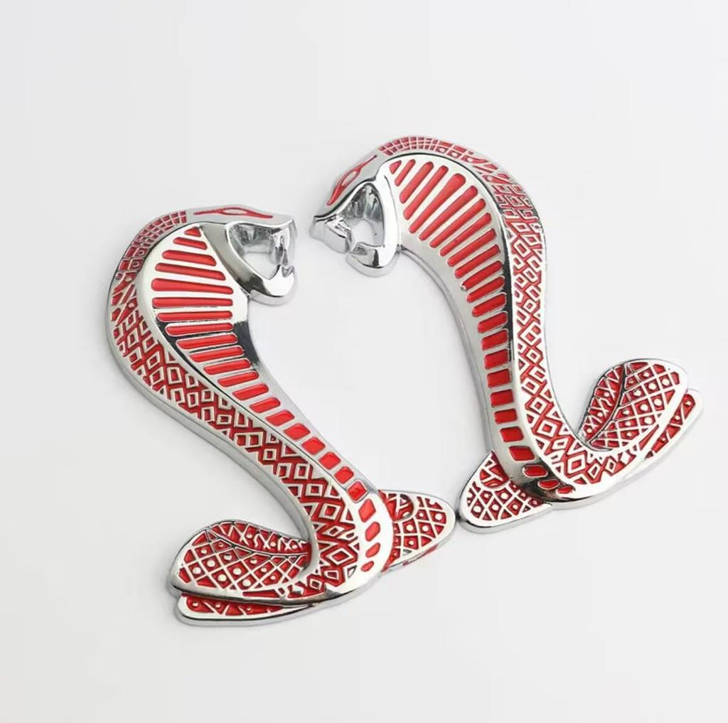 2x Snake Cobra Car Front Grille Emblem Side Fender Badge Rear Trunk Car Stickers Accessories