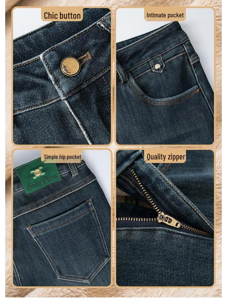 2024 Fleece-Lined High-Waisted Wide-Leg Jeans for Women - Slimming Warm Trousers