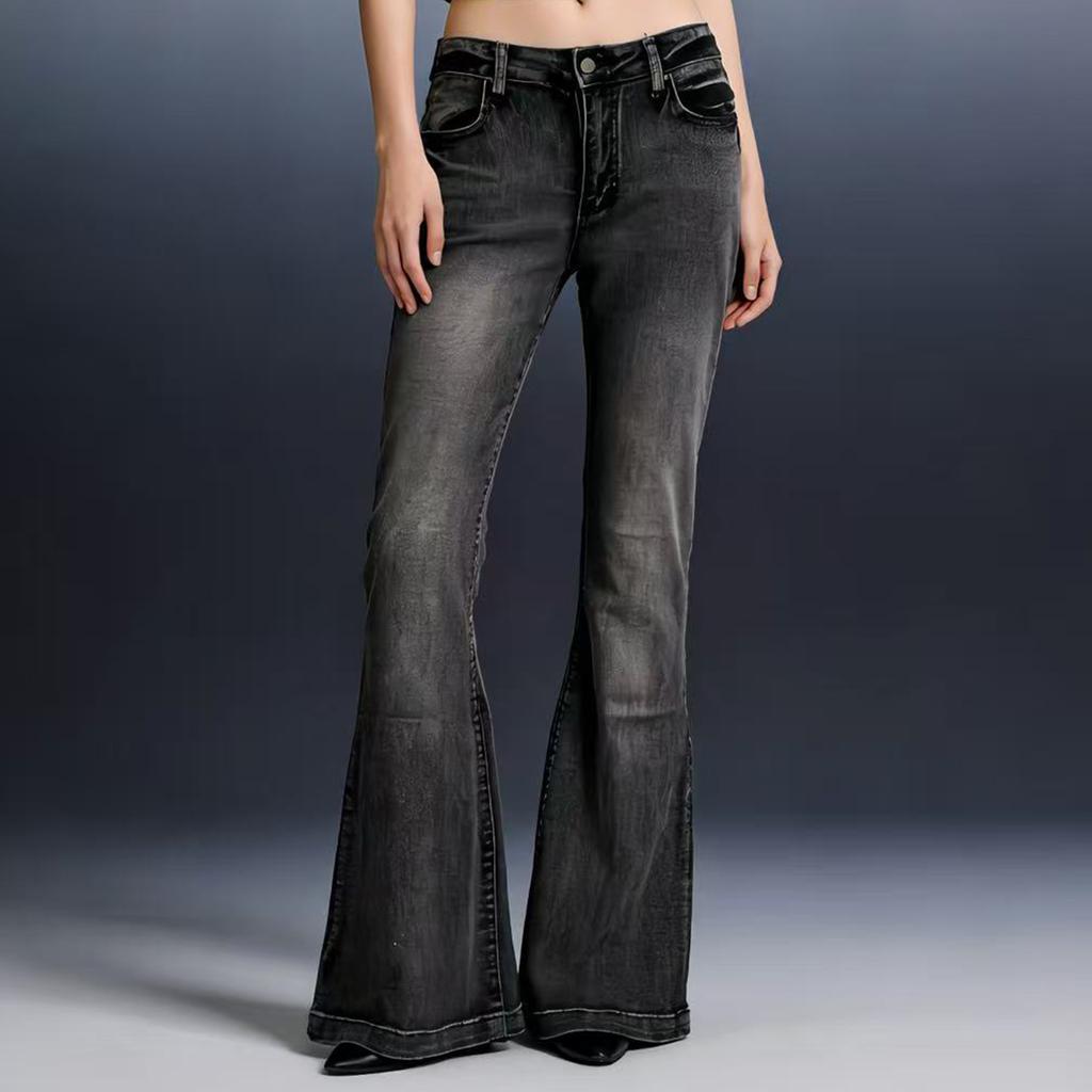 Women's Mid- Stretch Jeans Fashion Straight Leg Denim Pants With Pockets