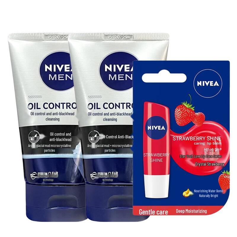 NIVEA Men Oil Control Cleanser & Strawberry Lip Balm Bundle