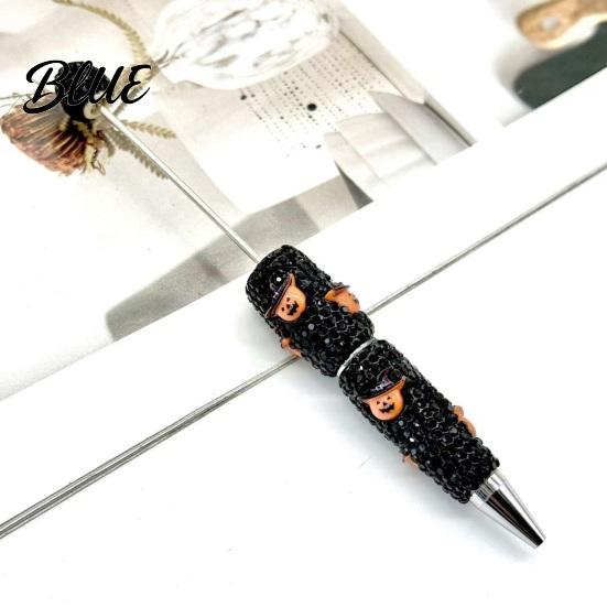 Rhinestone Writing Pen Beadable Pen Glitter Plastic Beaded Halloween Pumpkin Ghost Skull Smooth Gel Ink for DIY Craft Making School Office Supplies