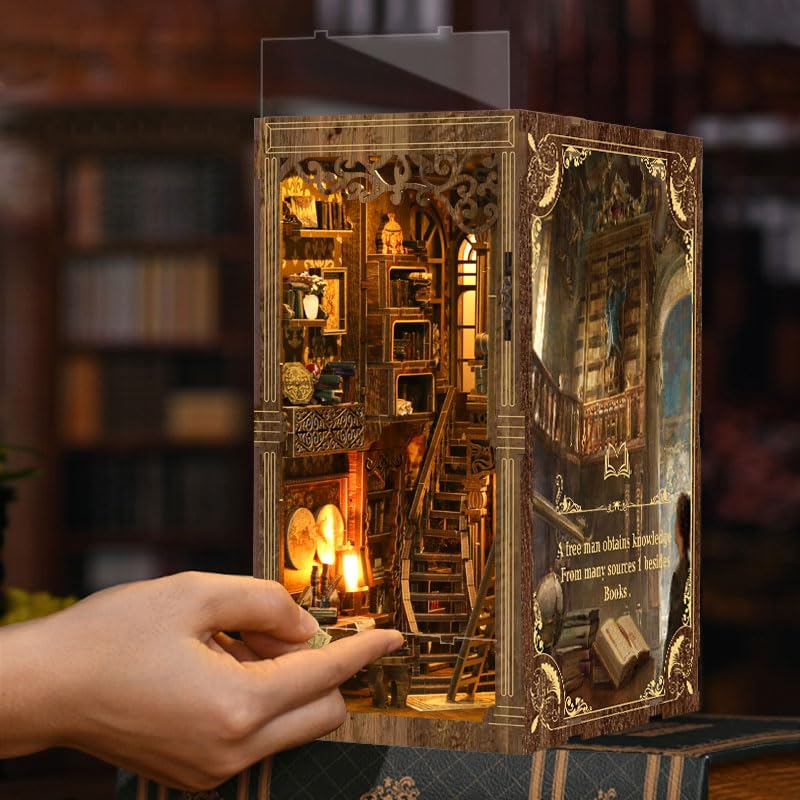 QmXCyzl Wooden DIY Dollhouse Kit with Miniature 3D Book Holiday Architectural Scenario Book Stand, Gift, (Antique Collection)