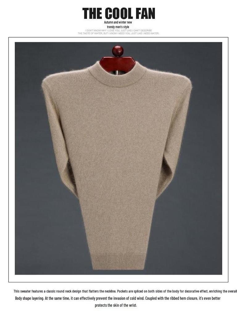 Men's Thick Cashmere Wool Sweater - Loose Fit, Round/Half-High Neck Pullover
