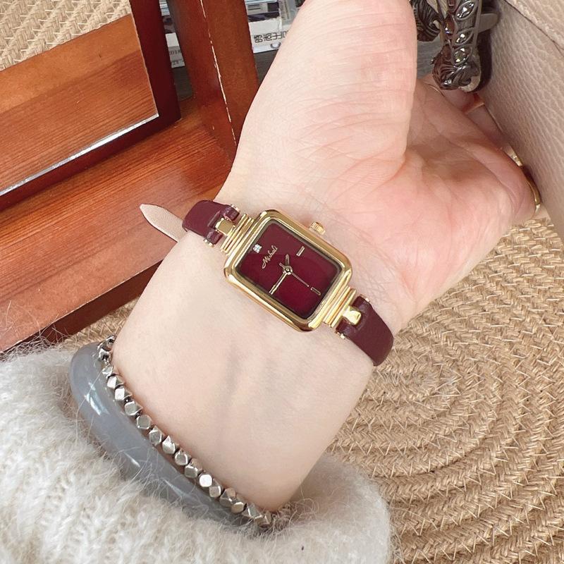 Ankola Red Rectangular Belt Watch Small Dial Women'S Watch Light Luxury Retro Simple