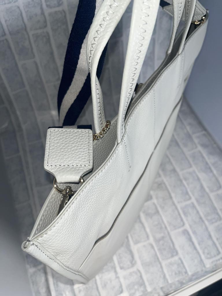 Rebecca CP-241026 Tote Bag, 2-Way, Square, No Gusset, Made with Genuine Italian Leather, Unisex (Ice Gray)