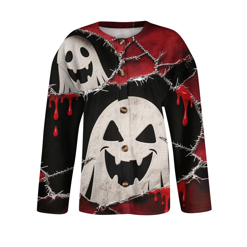 Women's Fashion Printed Long Sleeve Knitted Cardigan Button Down Jacket