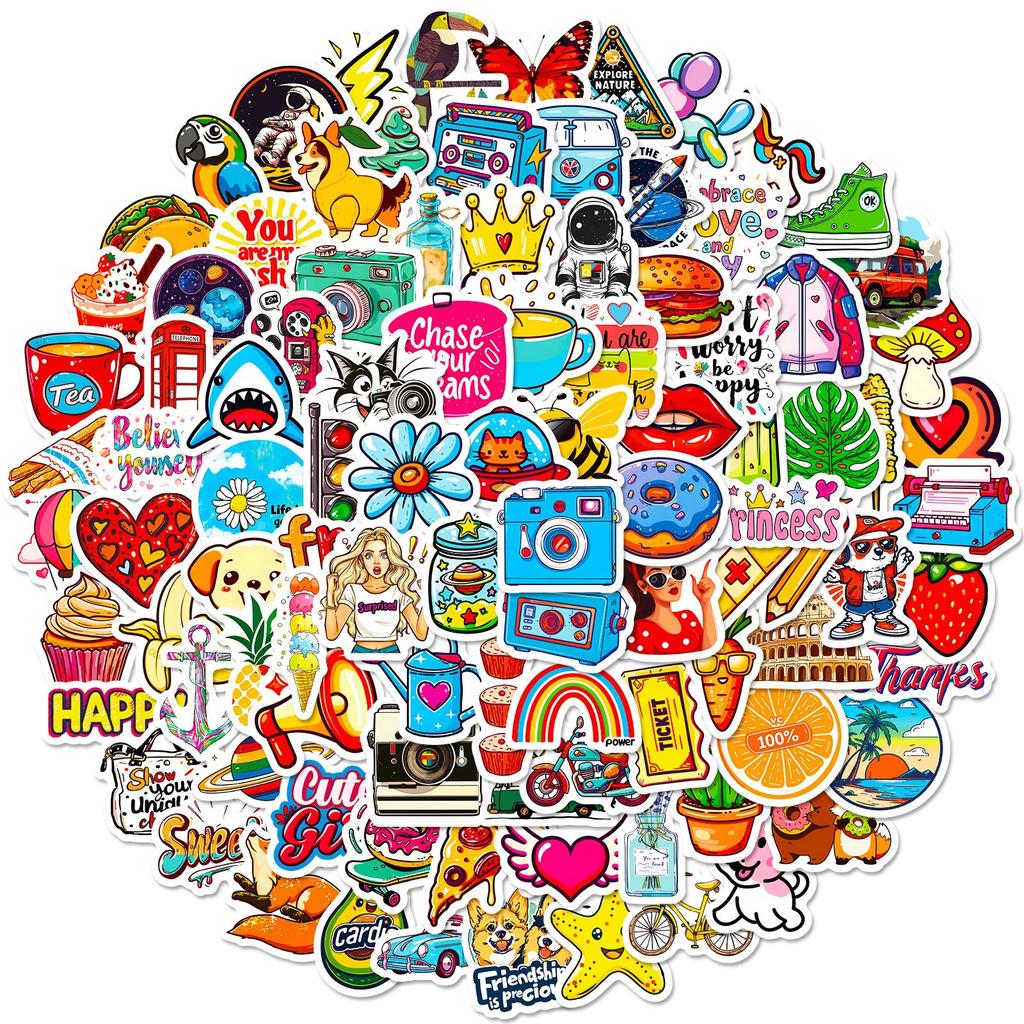 100 New Products, Small Size Egg Tarts, Small Fresh Stickers, Animal Food Text Stickers, DIY Water Cup, Mobile Phone Case Stickers