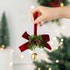 Christmas Ornament Velvet Bow Pinecone Pine Branch Hanging Pendant Xmas Tree Decor Vintage Metal Bells Home Party Decor