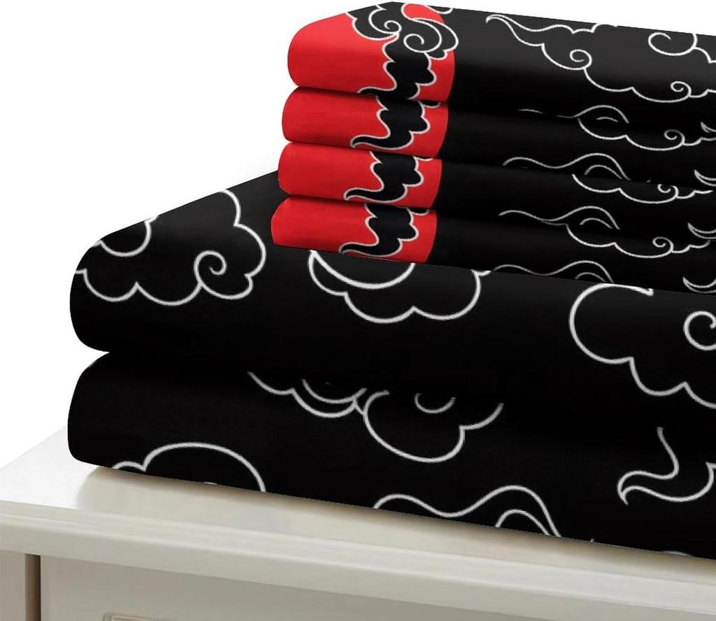 Anime Red Sun Bedding Set 140x200cm With 1 Pillowcase Black Red Pattern Teen Room Dorm Student Gift Duvet