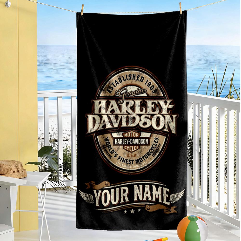Harley-davidson Personalized Name Beach Towel Super Soft Microfiber Quickdry Fabric