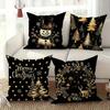 Golden Christmas Delights: Snowman, Trees, Merry Wishes & Ornament-Printed Pillowcases New Year Home Decoration