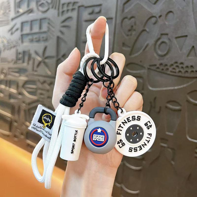 Fitness keychain Sports exquisite keychain bag pendant Men's and women's backpack pendant ins wind fitness dumbbell pendant