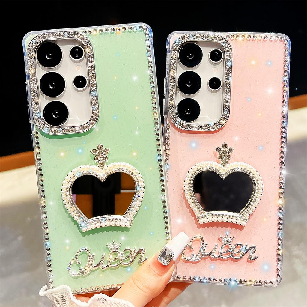 Handmade Sparkly Diamond Crown Mirror IMD Phone Case, Compatible with Samsung S23 Ultra/S24/S25 & A07/A15/A16/A17/A26/A35/A36/A55/A56