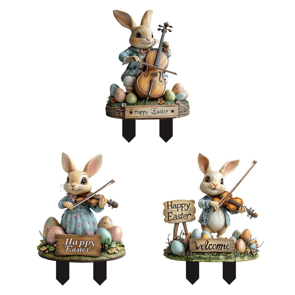 Easter Bunny Stake Easter Decor Yard Ornament Bunny Decorative Garden Stake Rabbits Easter Yard Sign for Backyard Path Garden