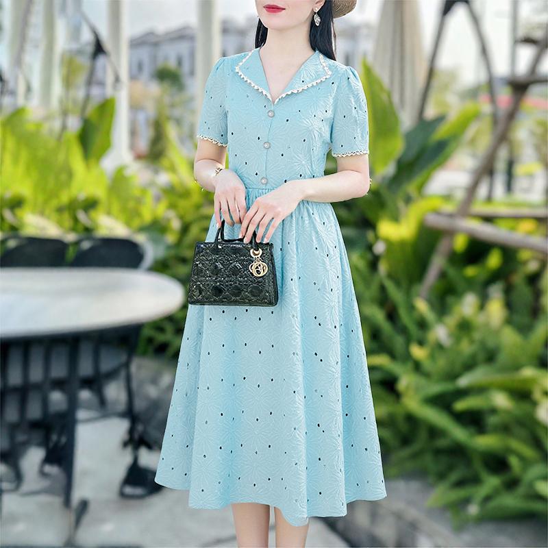 ZANZEA Women Casual Turn Down Collar Summer Patchwork Crochet Short Sleeve Dress