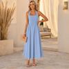 Yousheng Women's Halter Midi Dress, Summer Sleeveless Backless A-Line Long Dress, Square Neck Vacation Beach Sundress
