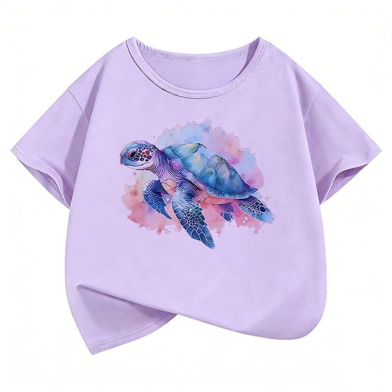 Y2K Children Tshirt Sea Turtle Colorful Kids Tshirts Summer Short Sleeve Tees Cartoon Animal Boys Girls Clothes Tops