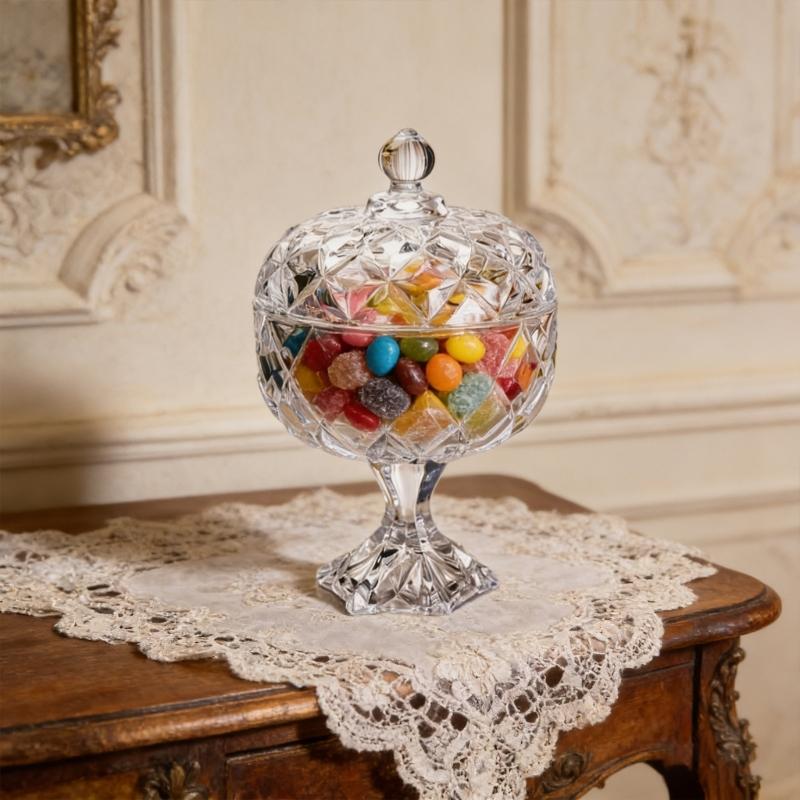 Clear Glass Jars with Lid Crystal Glasses Candy Dishes Jewelry Box for Wedding,Christmas Party Decorative Candy Bowl P9YB