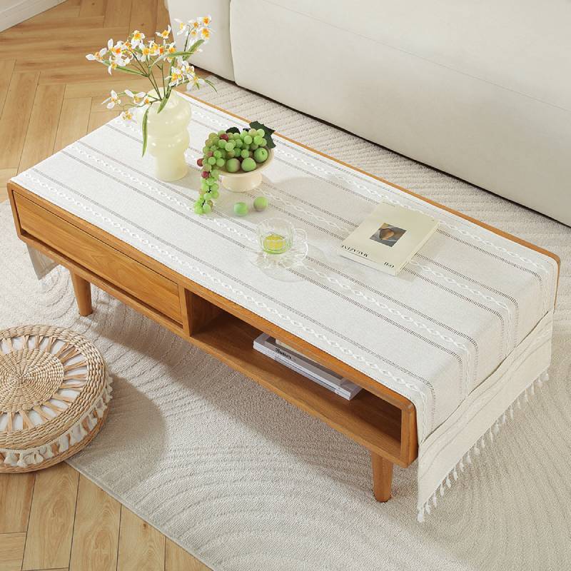 Nordic Home Modern Cotton Linen Rectangular Tablecloth With Non Slip Back For Living Room Decor