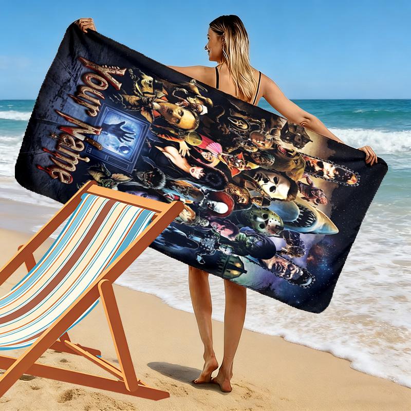 Name Custom Horror Themed Print Beach Towel, Large Soft Quick Dry Towel for Beach Camping Swimming