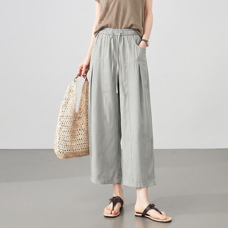 TERRE BLEUE Women s Summer Ice-Cool Breathable Wide-Leg Cropped Pants M