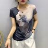 Southeast Asia Europe 2025 Summer Women's Slimming Printed Short Sleeve Top