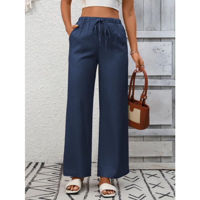 Independent Station Women's Solid Color Loose High Waist Wide Leg Cotton and Linen Trousers for Women