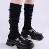 Japanese Punk Leg Warmers Women Solid Color Ribbed Knit Long Socks Y2K Distressed Ripped Boot Cuffs Leg Cover Streetwear