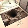 3D Optical Illusion Doormat Deep Hole with Cracked Stone Effect 2D Flat for an Impressive Entryway Statement Rug  Welcome Mat