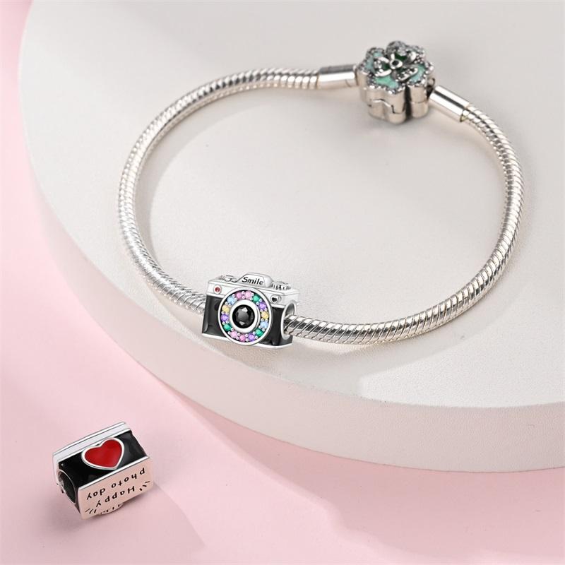 Charms Original Copper Plated Colored Zircon Gemstone Camera Beads Fit Bracelet Diy Gift Women Delicate Jewelry