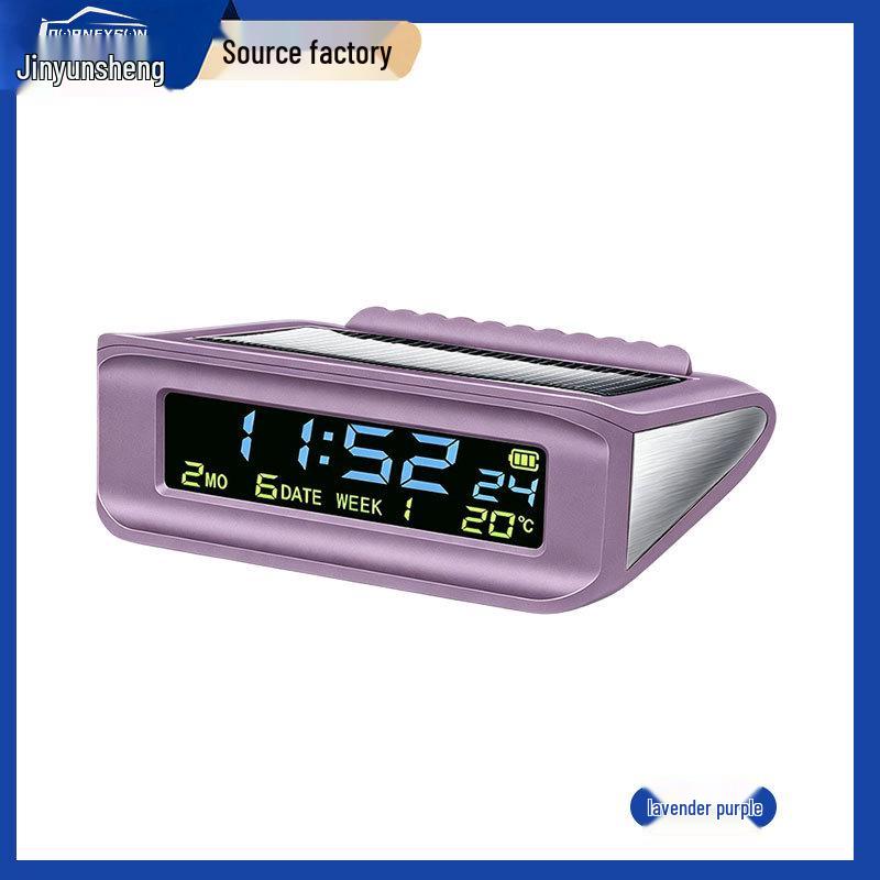 Car Solar Clock with Anti-Drowsiness Alarm, Voice Reminder, Thermometer, and Intelligent LED Lighting