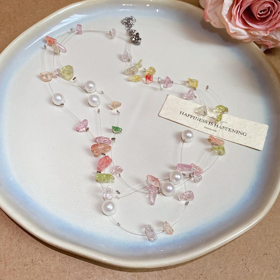 Summer dopamine stained glass crystal beaded necklace collarbone chain design sense niche item decoration