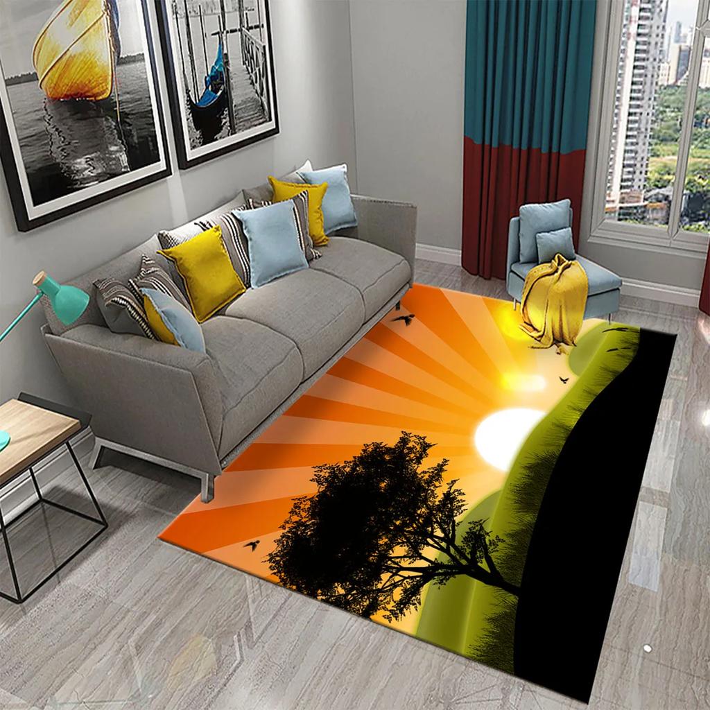 3D Colorful Cartoon Sunrise Carpet for Bathroom Entrance Non-Slip Mat Kitchen Living Room Kids Bedroom Decor Floor Carpet Rugs
