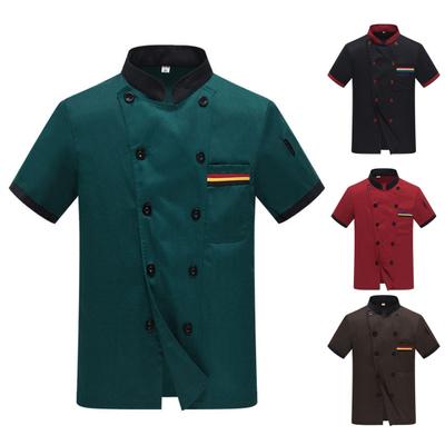 Unisex Chef Jacket Barevně ladící Dvouřadý stojáček s krátkým rukávem Límec Stravování Jednotná kuchařská košile Číšník Top do kuchyně