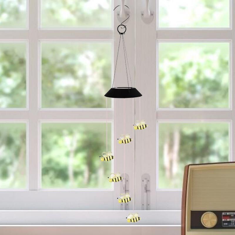Solar Wind Chime Solar Wind Chime Lights Bee Design Waterproof Lighted Spinner Decorative Windchime Ornaments For Deck Home
