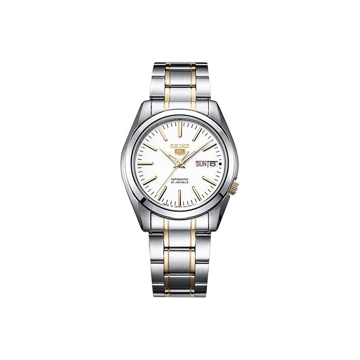 Seiko 5 Automatic Mechanical Watch With Dual Calendar Men watches White SNKL47J1 Regular Watch Box,Gold White Plate