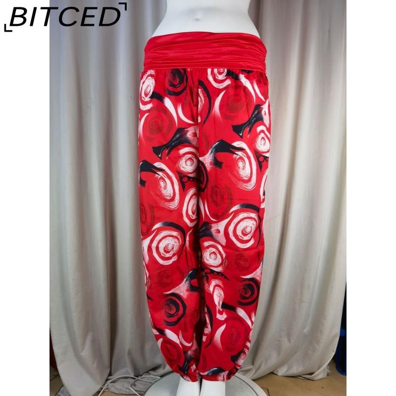 BITCED 15 Color Women Casual Elastic Waist Plus Size Print Long Trousers Straight Loose Long Pants Haren