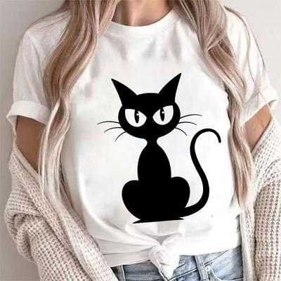 Black Cat Tshirt Shirt Cute Kitty Tee Kitten Tshirt Gift for Cats Lover Tshirts Fashion Casual Cat Mom Shirts Short Sleeve Tee