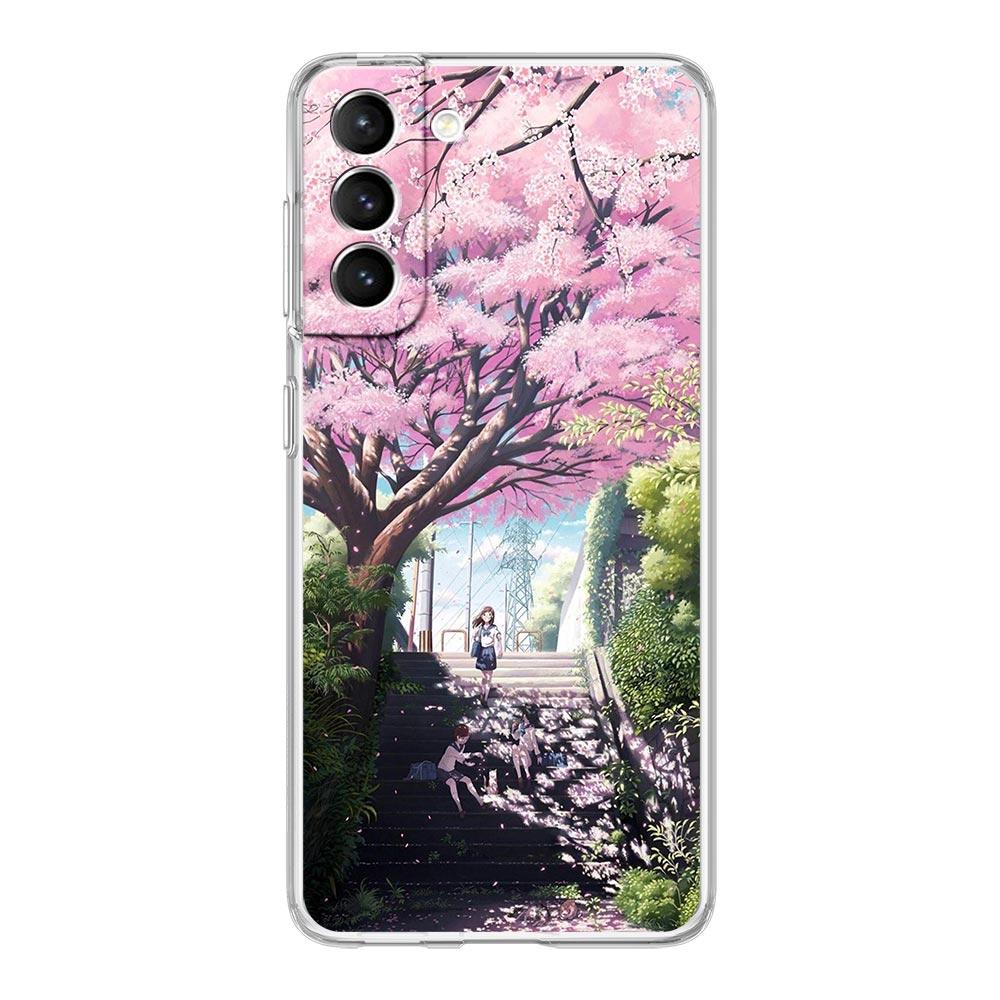 Cherry Japanese Traint Moun Fuji Clear Phone Case For Samsung Galaxy S23 S22 5G S20 Ultra S21 FE 5G S10E S9 S8 S10 Plus Cover