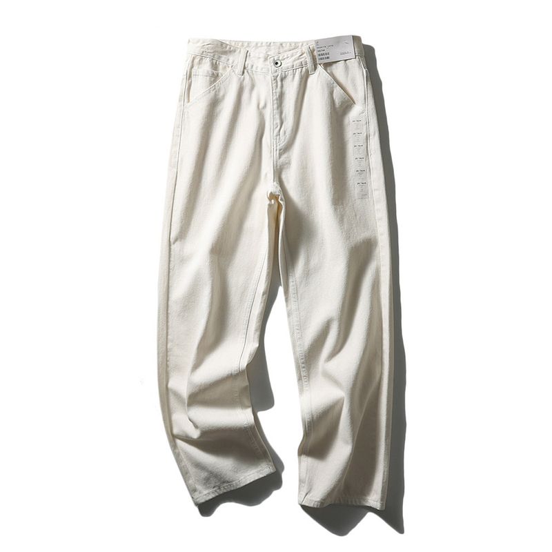 American Retro White Denim 2024 New Arrival Men s Straight-leg Light Color and Water Scrubbing Pants Export Men s Pants Casual Pants Milky White 34